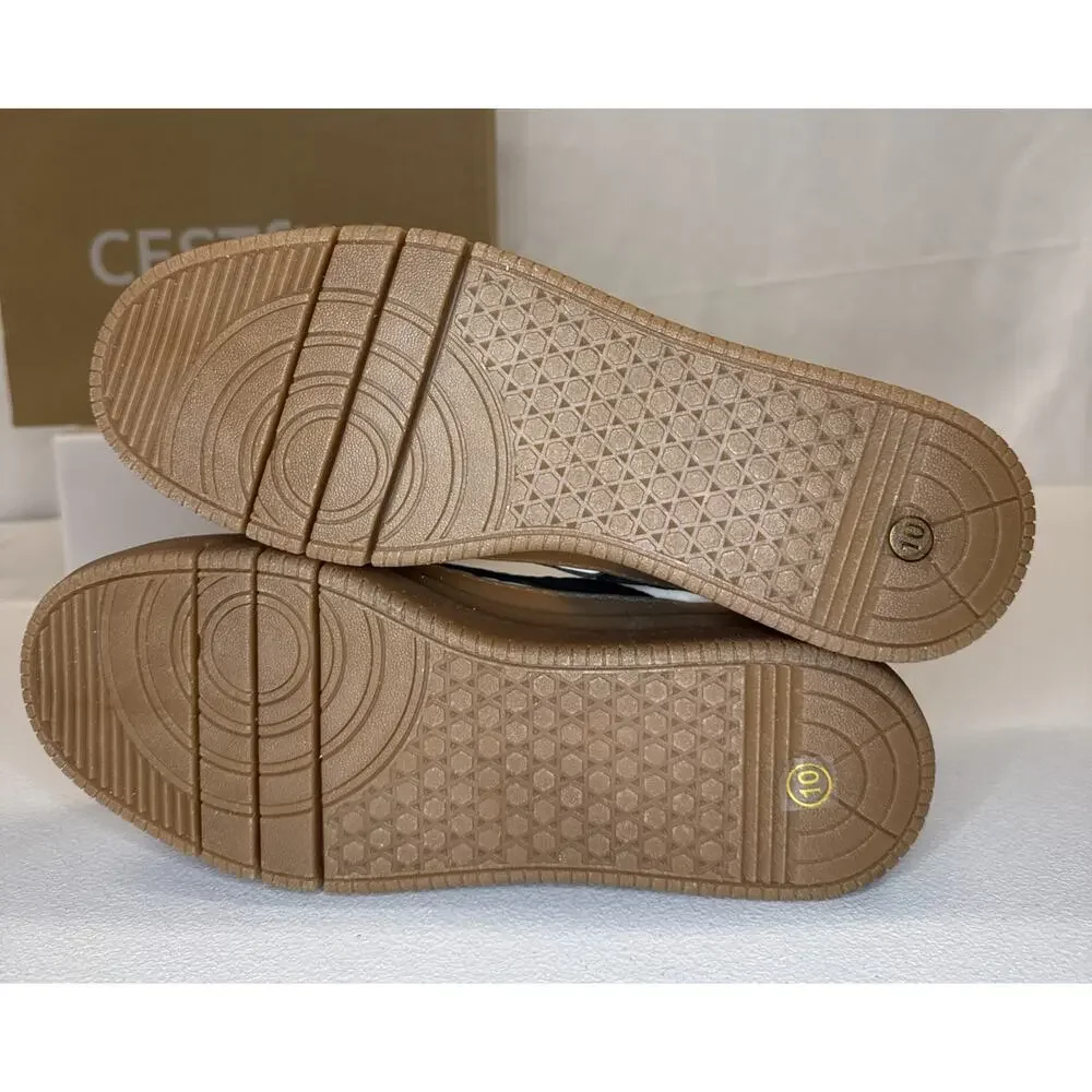 Cestfini Women’s Platform Retro Sneakers White Black Brown Gum Sole Size 10
